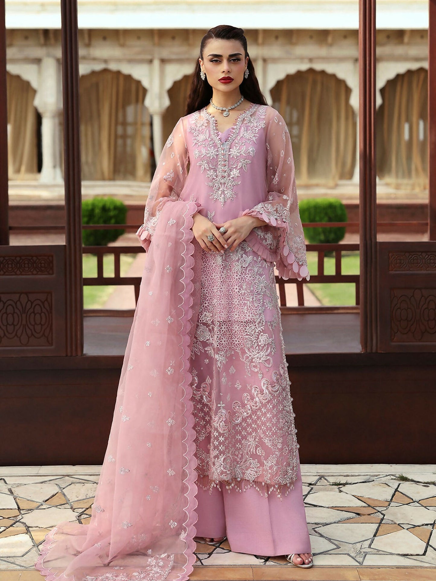 Pink Parishay Jahanara Luxury (Formals) Organza Embroidered Unstitched 3-Peice Suit-JRA - 05