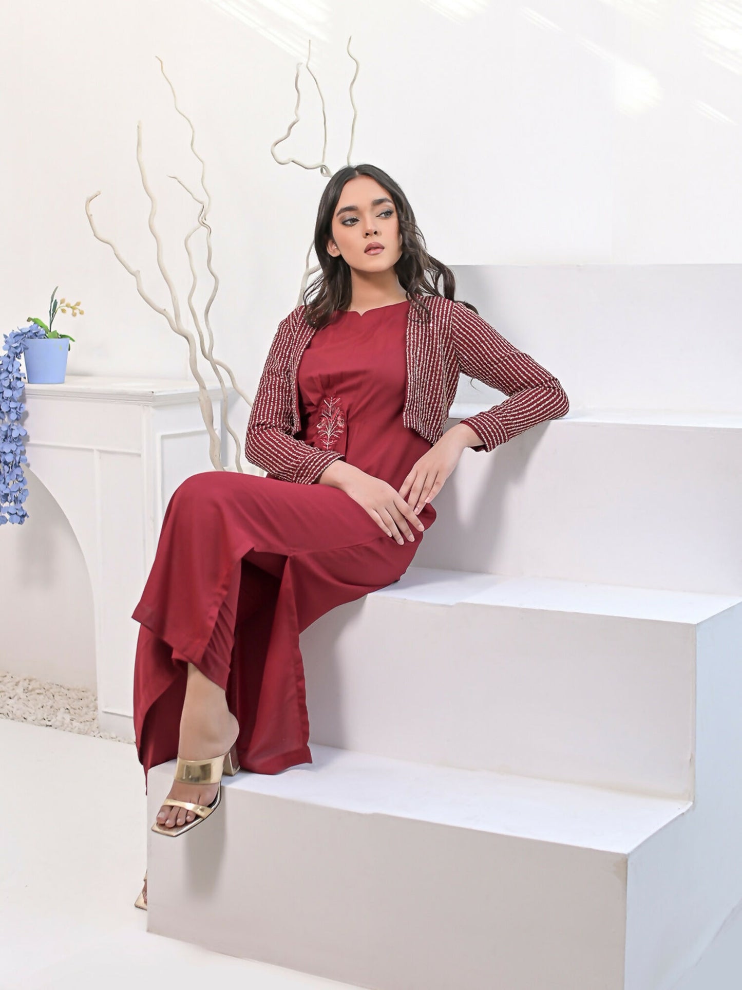 Ruby's Couture Haute & Chic Georgette Embroidered Kaftan Set-Valentina