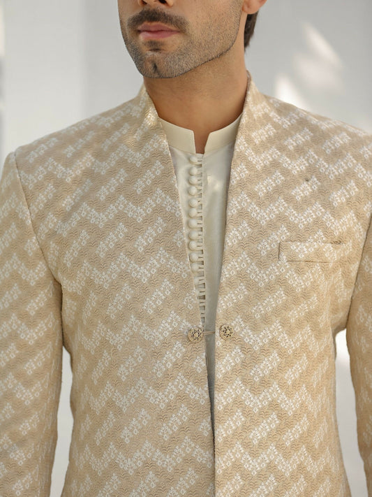 Gem Garments Afsanah Raw Silk Embroidered Prince Coat-Taha