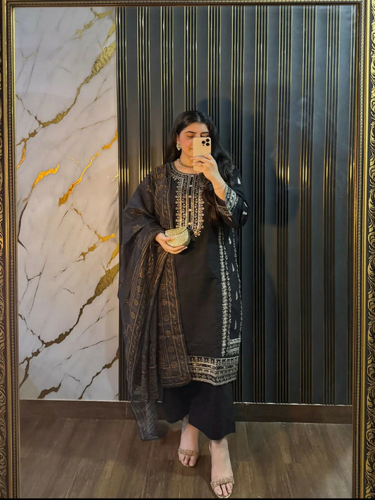 Siraphina Winter Cotton Embroidered Stitched 3-Piece Suit-SP-1033