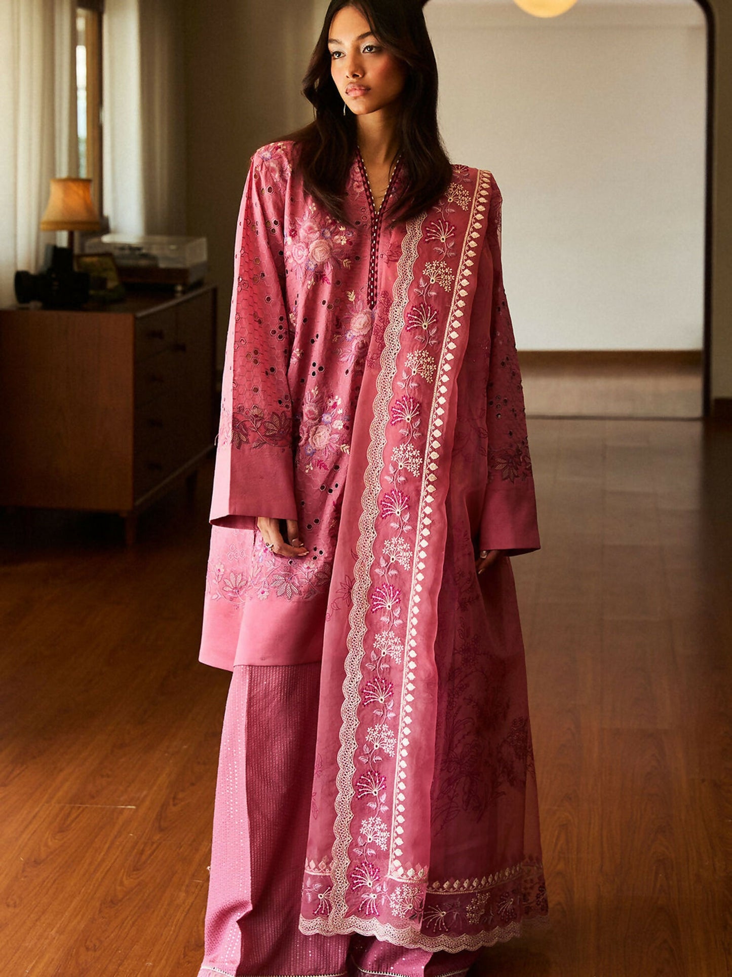 Pink Zara Shahjahan Luxury Lawn Embroidered unstitched 3-Piece Suit-Kairo-10B