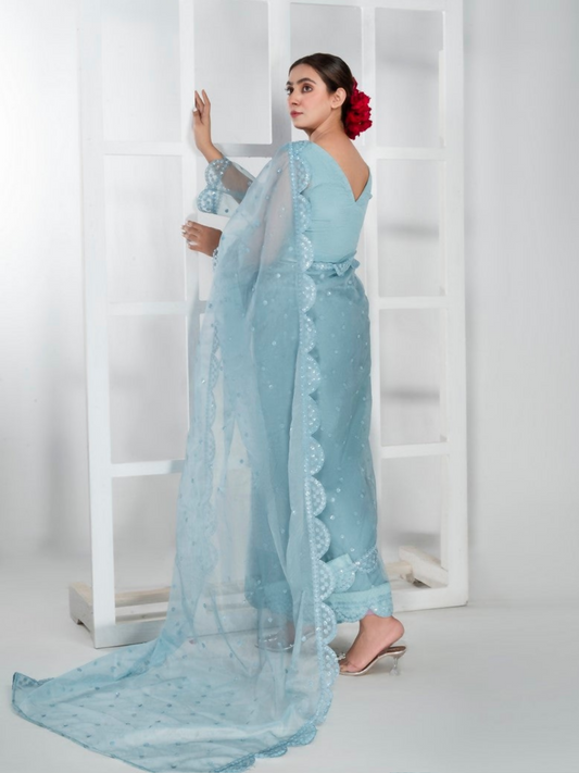 Imran Aftab Lux Winter Wedding Organza Embroidered Unstitched Saree-IASC-29