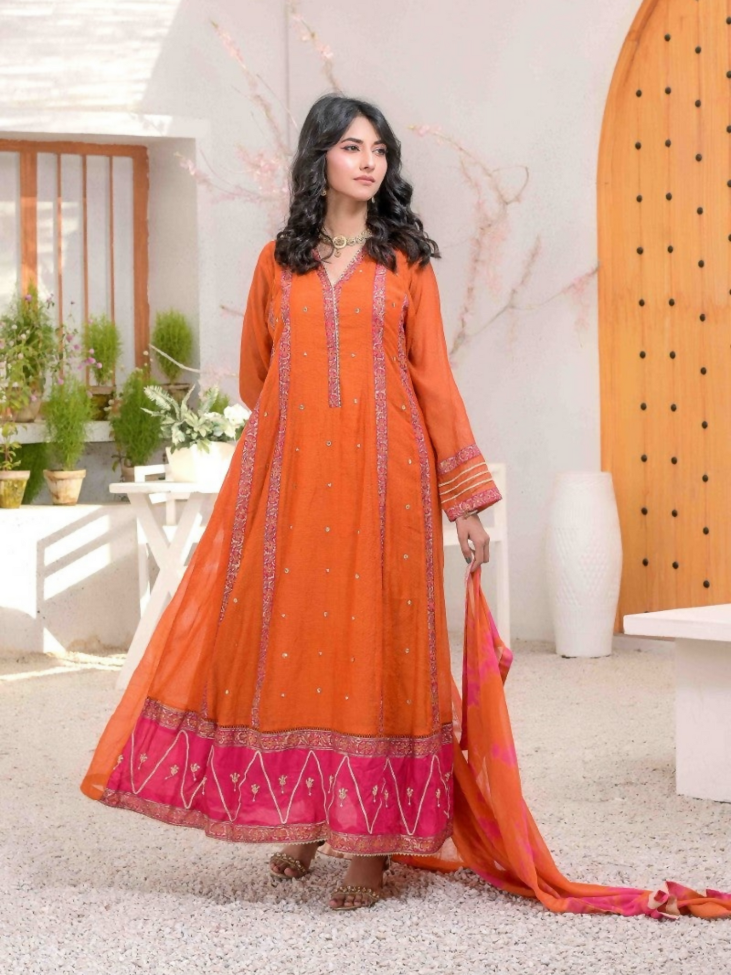 Ruby's Couture Ashiyana Khadi Net Embellished Pishwas-Bahara