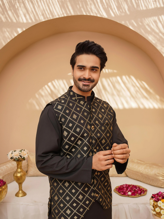 Kidoz Kloset Wash & Wear Printed Kurta Pajama-Midnight Luxe-Men