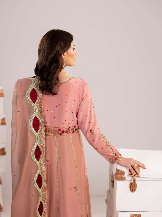 Shurooq Echoes In Bloom Silk Embellished Stitched 3-Piece Suit-Petal Veil