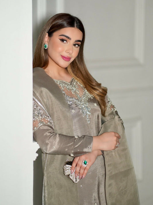 Allure By IH Luxury Pret Raw Silk Embellished Stitched 3-Piece Suit-Adeen