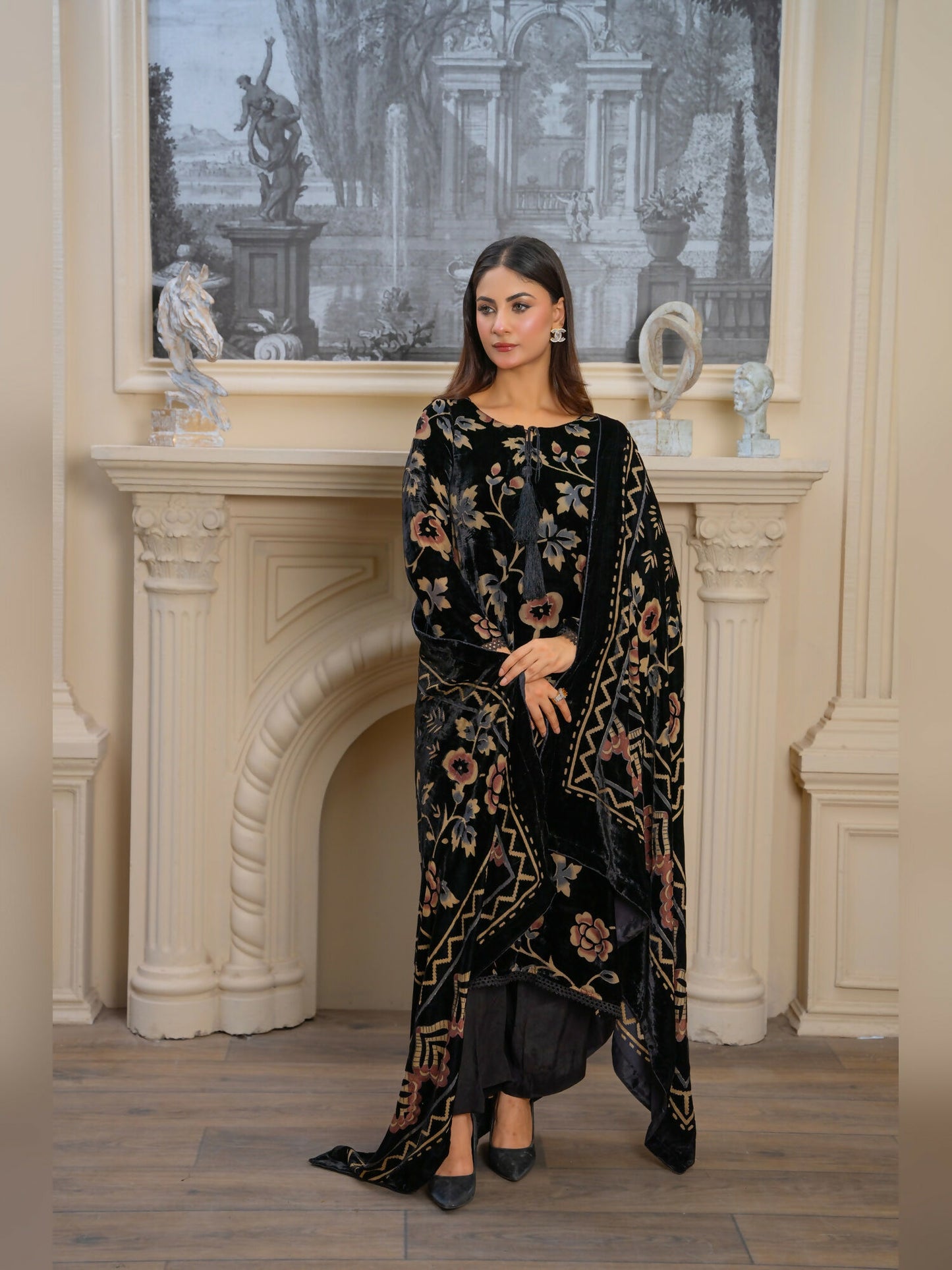Noori Palachi Embossed Printed Unstitched 3-Piece Suit