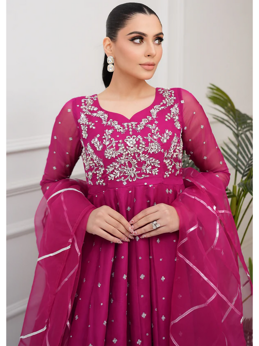 Allure By IH Lehr Chiffon Embroidered Lehenga-Very Berry