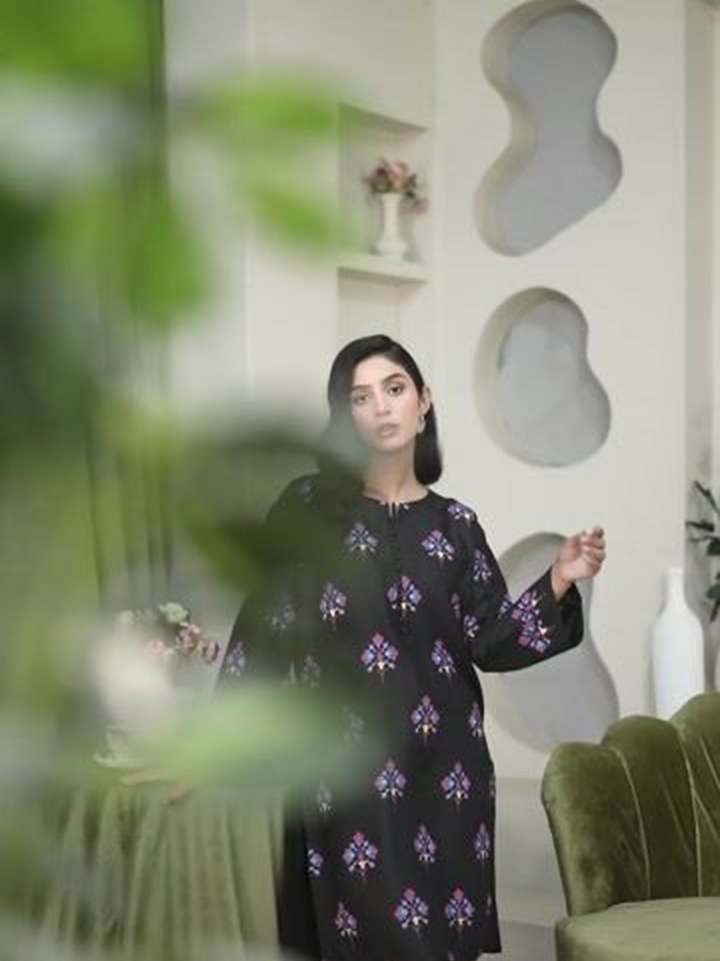 Stylish Collection Aaraish Linen Printed Stitched 2-Piece Suit-Black Blossom
