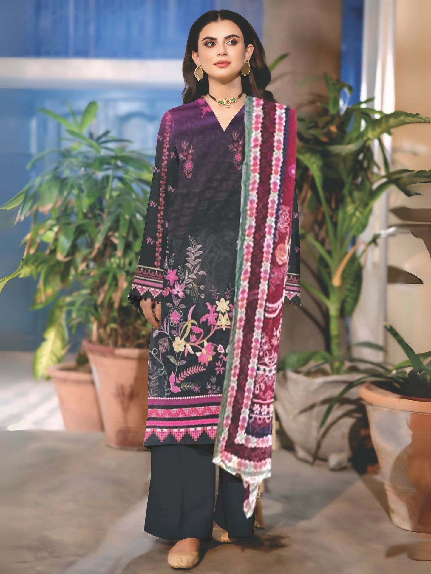 Cross Sketch Lawn Printed Unstitched 2-Piece Suit-Anabia