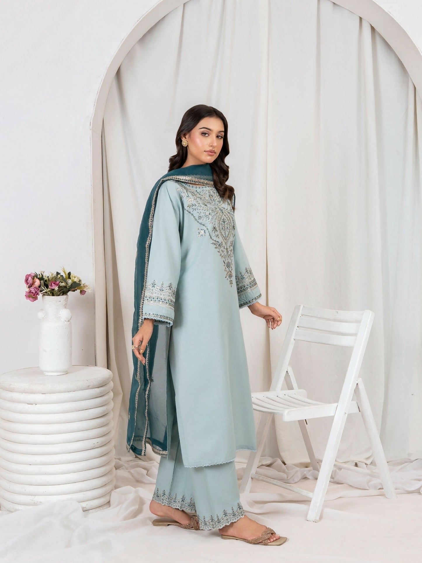 Stylish Collection Saya Pret Cotton Embroidered 3-Piece Suit-Sea Sand
