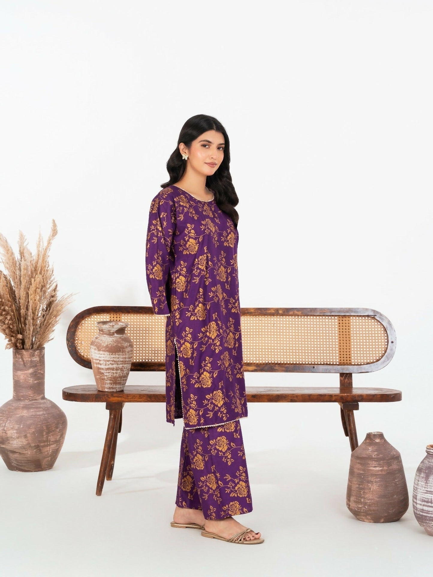 Stylish Collection Enchant Pret Linen Printed Co-Ord Set-Rose Purple