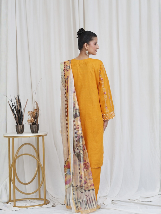 RB Pret & Couture Cotton Embroidered Stitched 3-Piece Suit-16