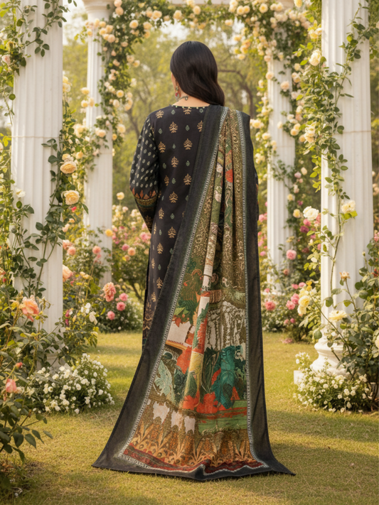 Mausummery Khaddar Printed Unstitched 3-Piece Suit-Onyx