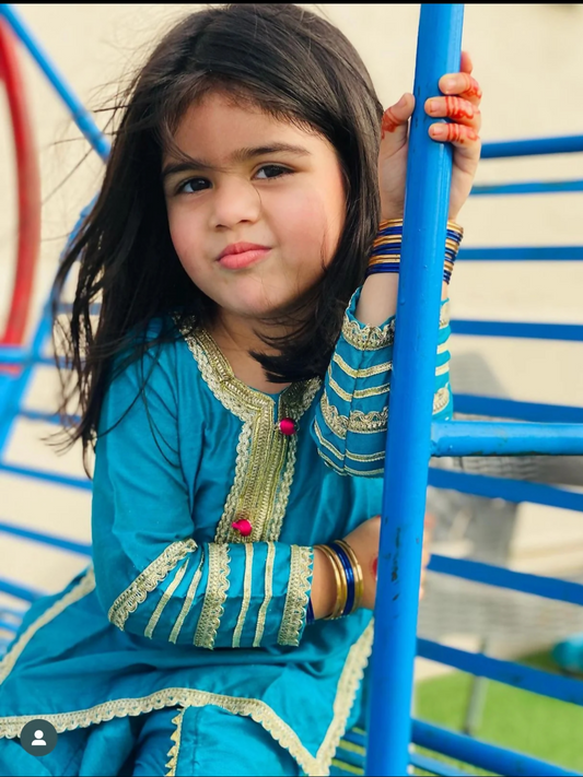 Kidoz Kloset Cotton Silk Stitched 3-Piece Suit-Peacock Blue