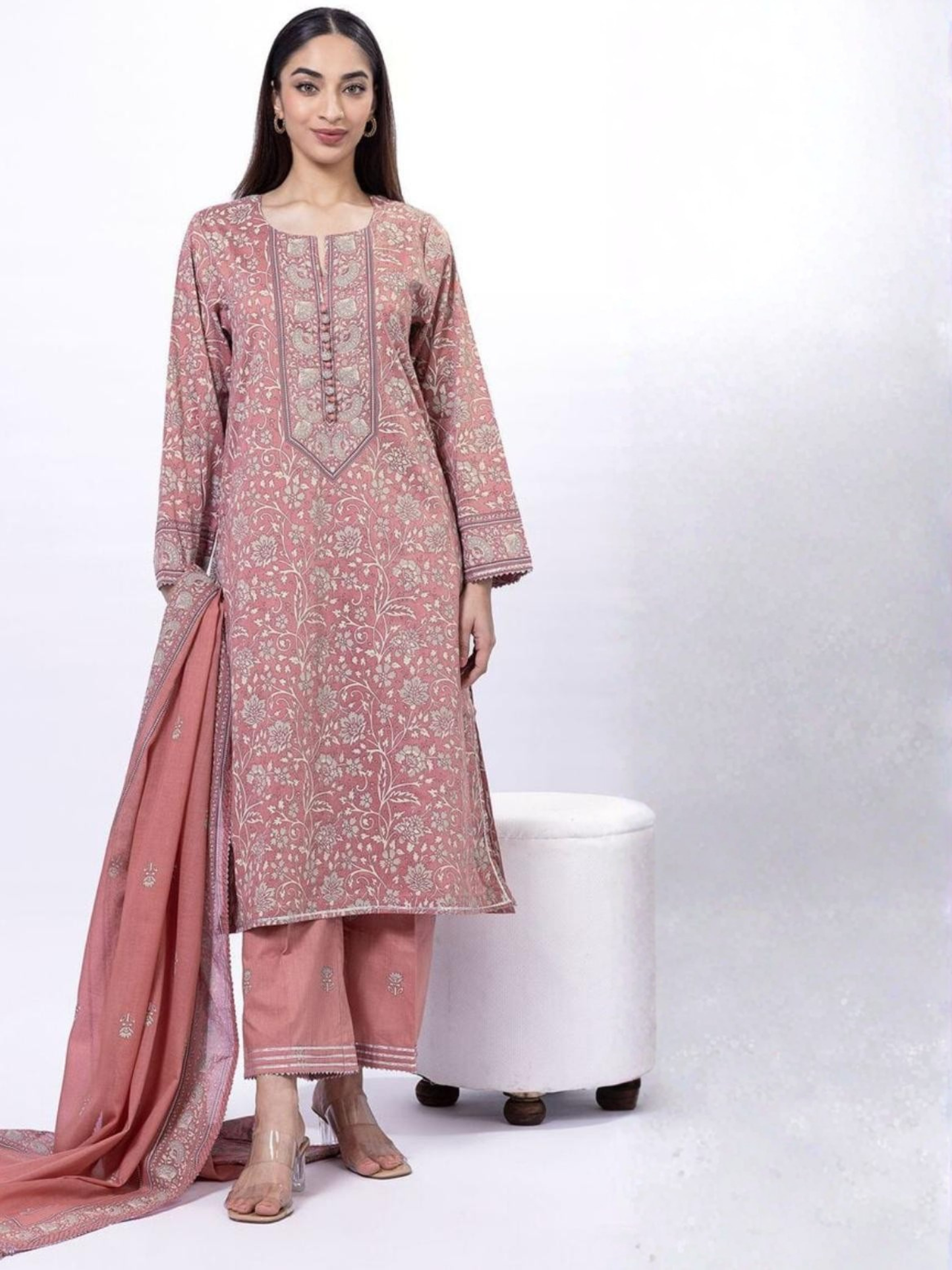 Pink-Khaadi Lawn Printed Unstitched 3-Piece Suit-SS2151B