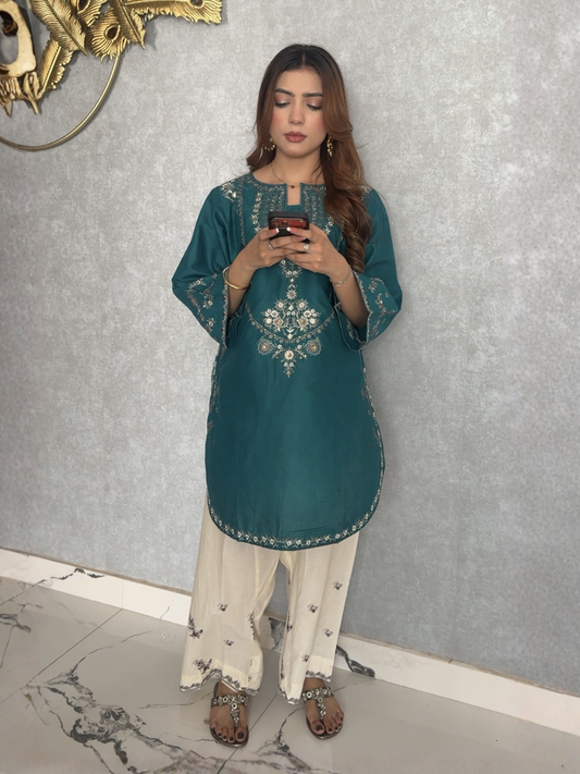 Green-Tehzeeb Libas Lawn Embroidered Stitched 2-Piece Suit-Zirwa