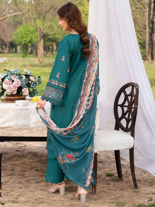Green-Chandan Nagri Lawn Embroidered Stitched 3-Piece Suit-Spanish Muse