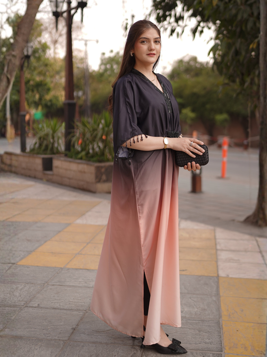 Black Pink MH Cloth House Silk Embellished Kaftan-Dusk Gradient