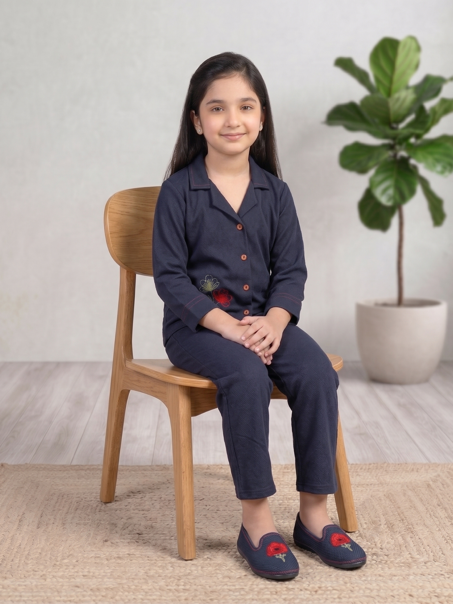 Velvour Girls Mesh Embroidered Co-Ord Set-VG217-A