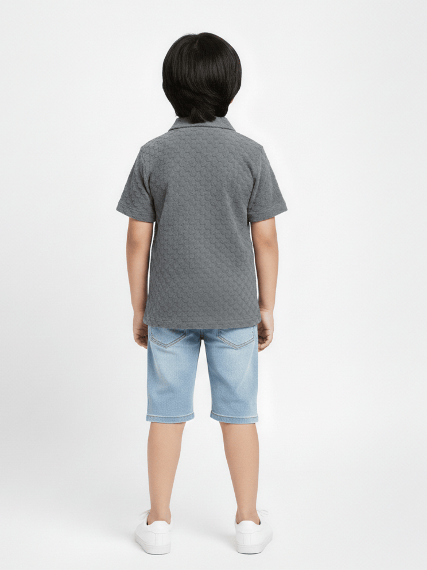 Velvour Boys Popcorn Casual Shirt-VP21-C-Grey