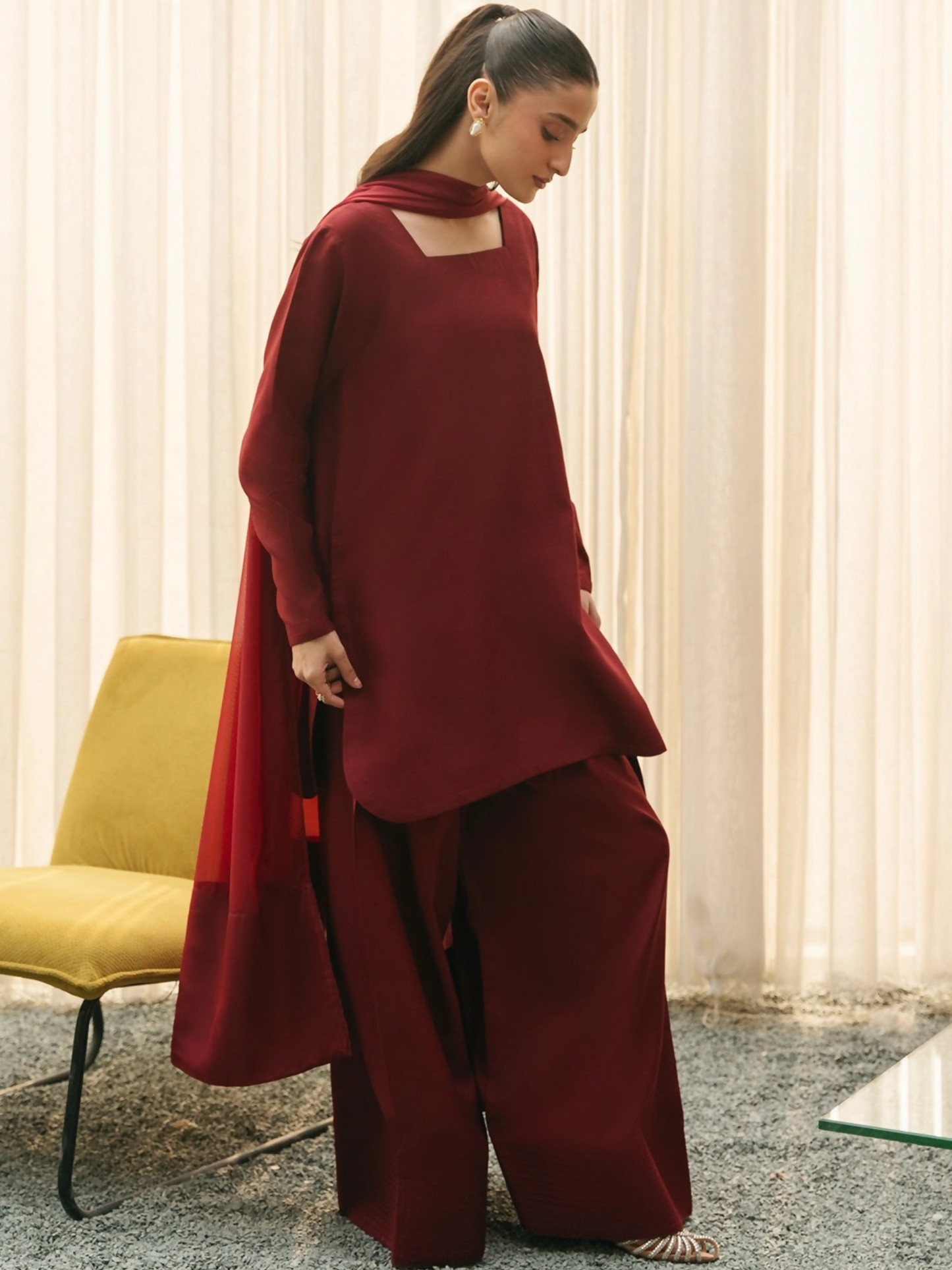Mannat Clothing Suave Edit Raw Silk Stitched Suit-Claret