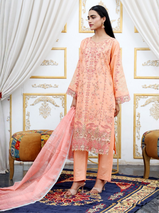 RB Pret & Couture Cotton Embroidered Stitched 3-Piece Suit-15