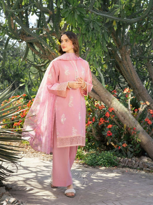 Panache Apparel Serenity Cotton Lawn Embroidered Stitched Suit-Dusty Pink