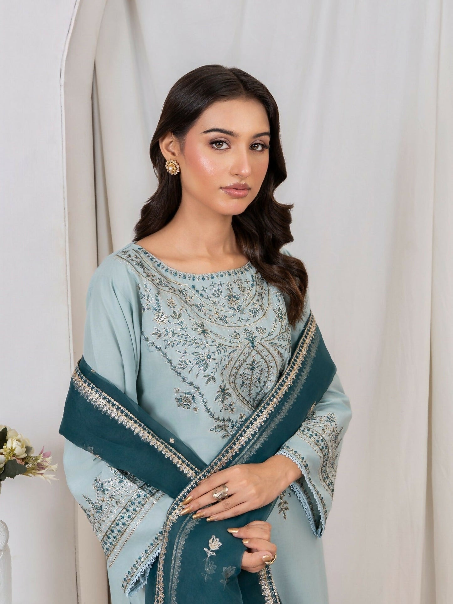 Stylish Collection Saya Pret Cotton Embroidered 3-Piece Suit-Sea Sand