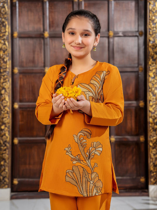 Velvour Girls Cotton Embroidered Stitched 2-Piece Suit-VG130-B