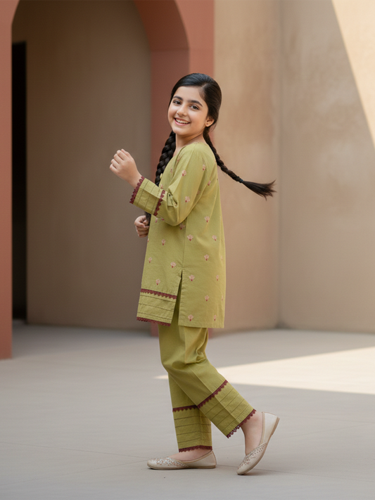 Velvour Girls Cotton Embroidered Stitched 2-Piece Suit-VG180-A