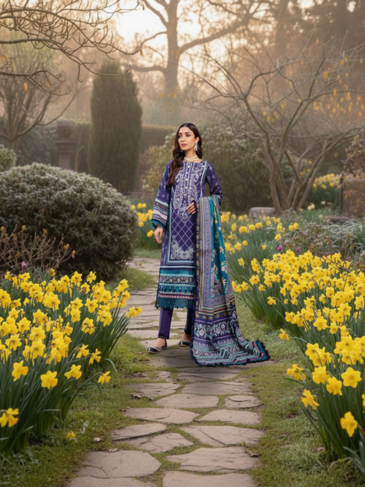 Mausummery Khaddar Printed Unstitched 3-Piece Suit-Daffodils