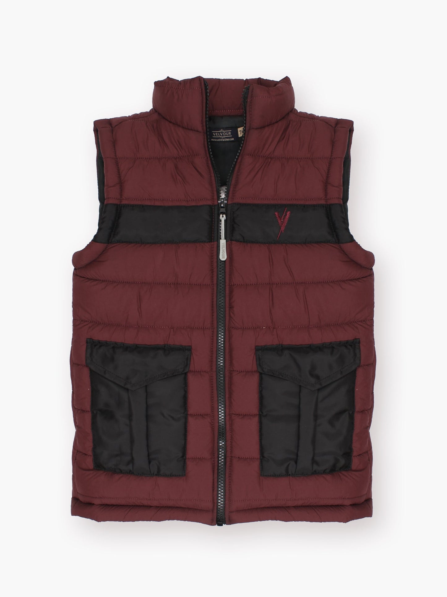 Unisex puffer sleeveless jacket by Velvour for boys and girls, stitched polyester winter gilet with collar, zip closure, two side pockets, and smart fit.