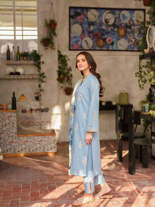 Panache Apparel Daily Essentials RTW Linen Embroidered Stitched Suit-Bloom