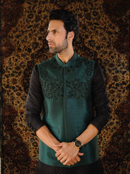 Gem Garments The Sartorial Edit Raw Silk Embellished Waistcoat-Baraz
