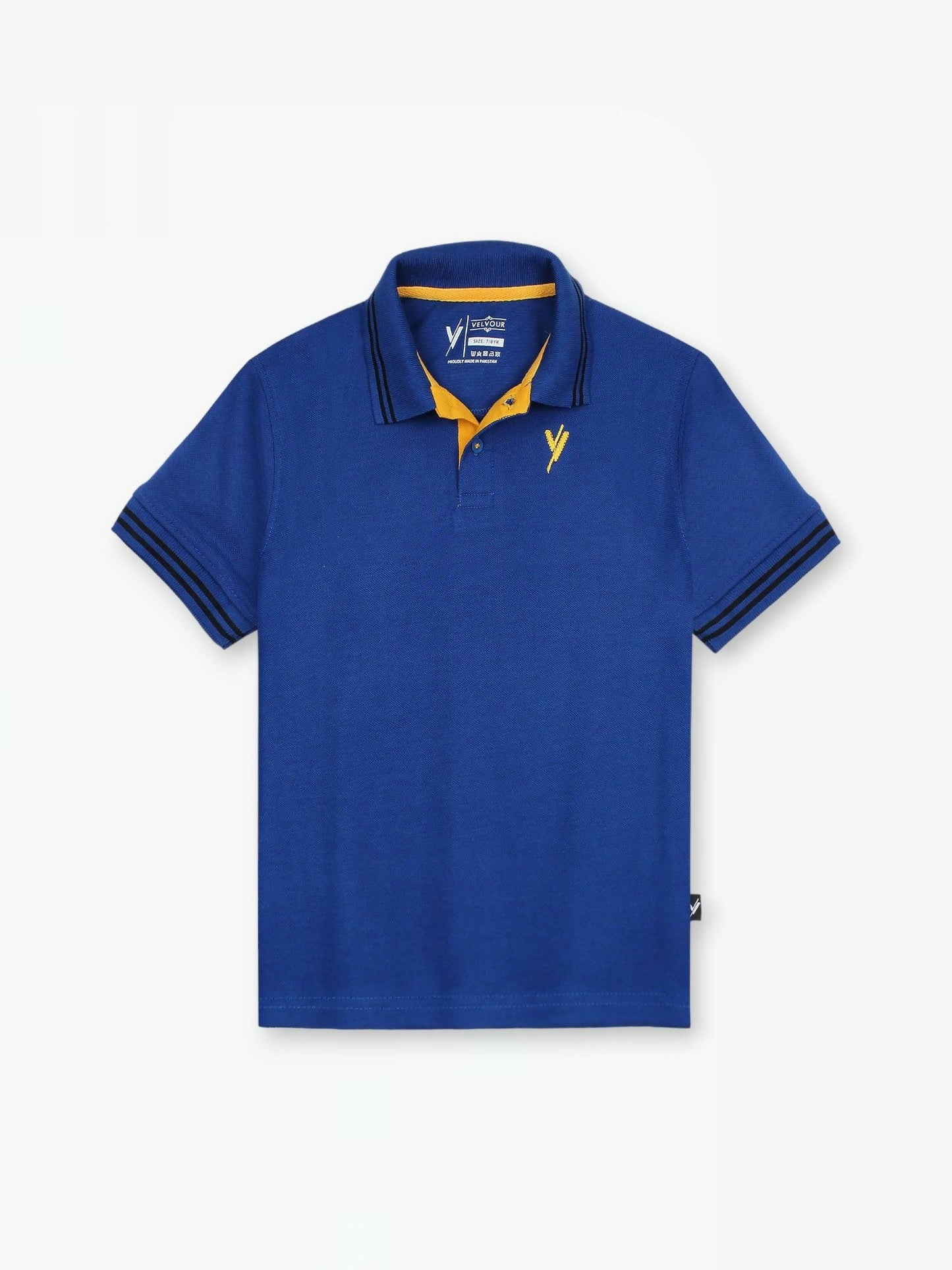 Royal blue boys’ plain polo shirt with short sleeves, tipped collar, and embroidered logo – crafted from breathable piqué fabric for summer comfort