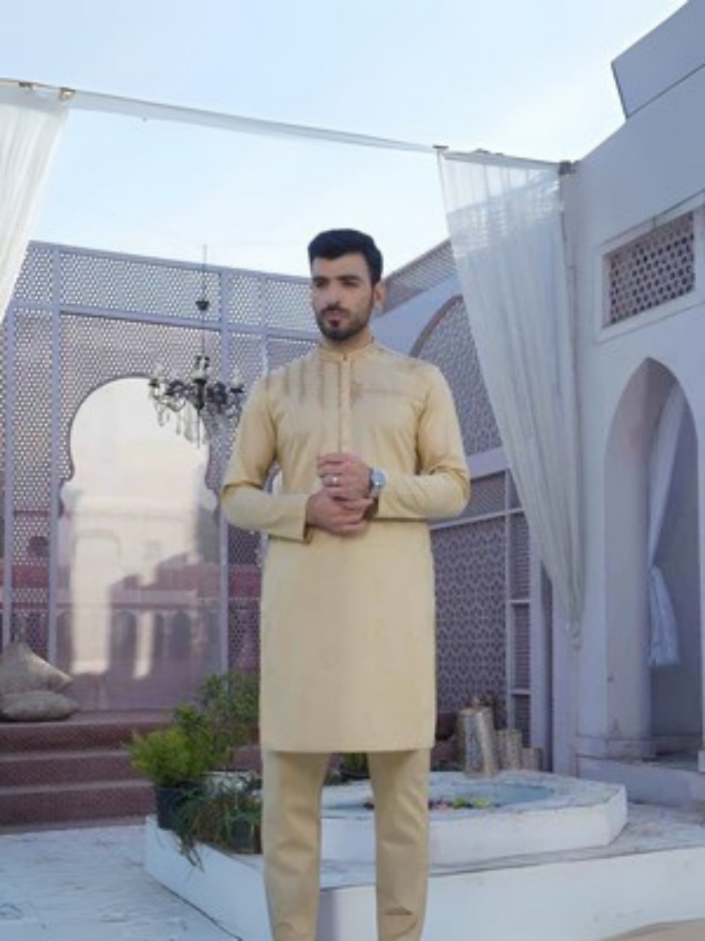 Flax Fabrich Men Embroidered Cotton Unstitched Shalwar Kameez-GTS-B-025