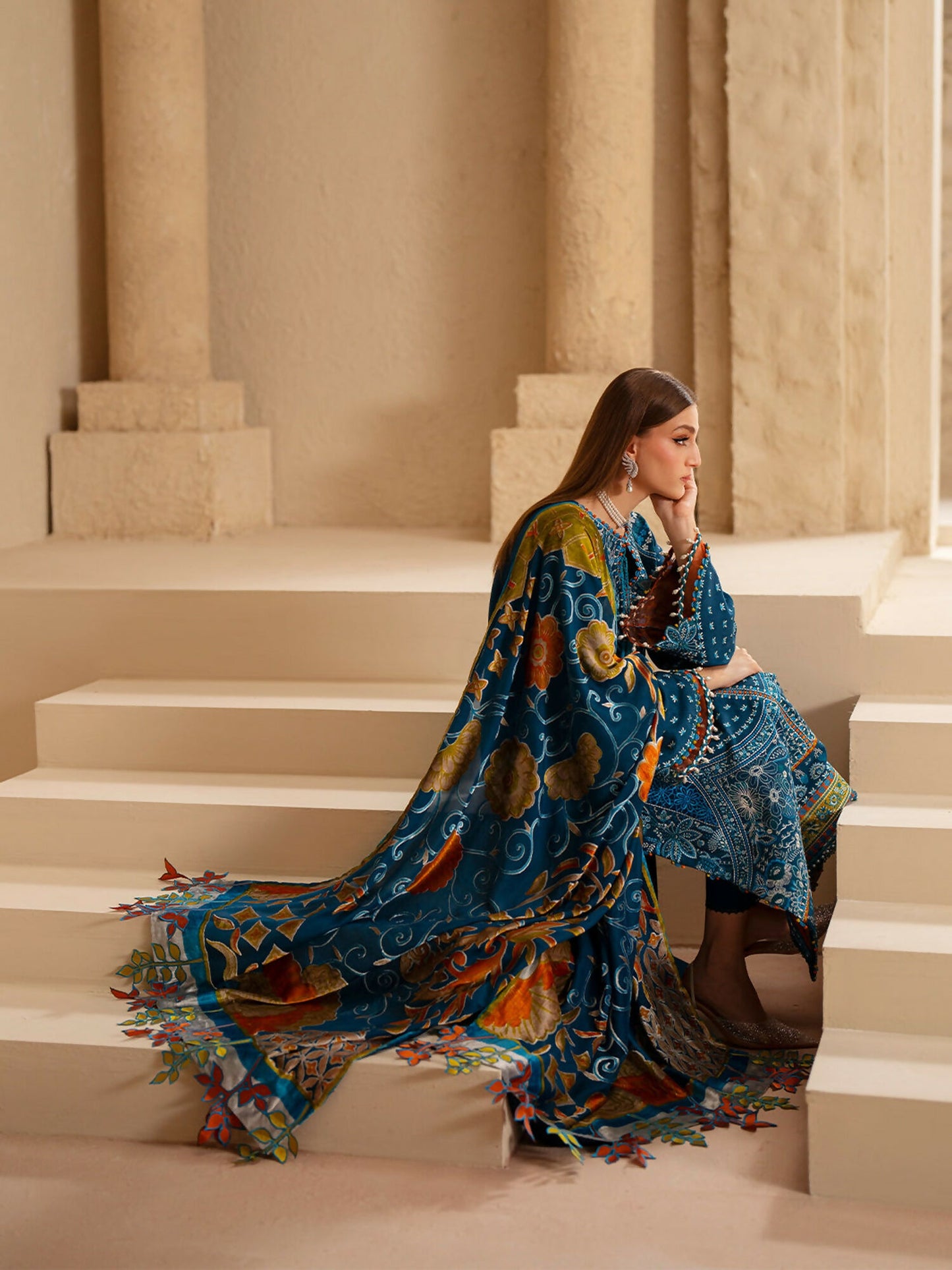 Binilyas Saqqara Kotrai Embroidered Stitched 3-Piece Suit-166-A