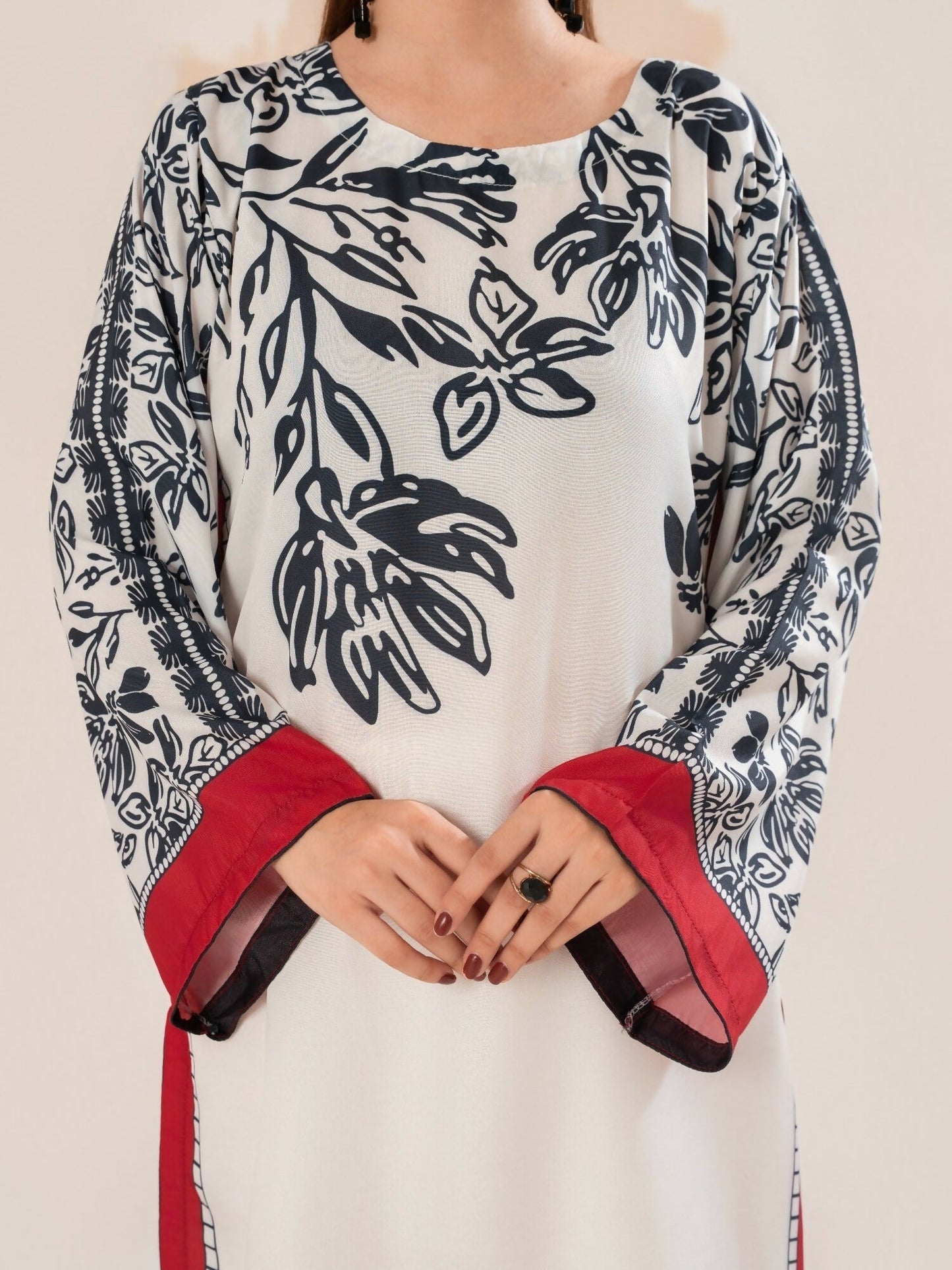 Stylish Collection Luxe Edit Poly Grip Silk Printed Stitched 3-Piece Suit-Roomi