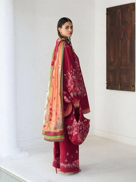 Jugnu by Hussain Rehar SS'25 Cotton Embroidered Unstitched 3-Piece Suit-Kunar