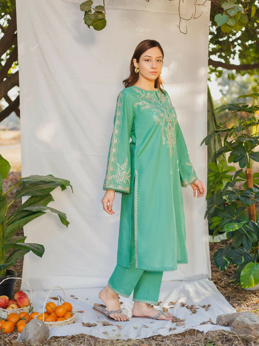 MAK Fashion Dobby Lawn Embroidered Co-Ord Set-Claire