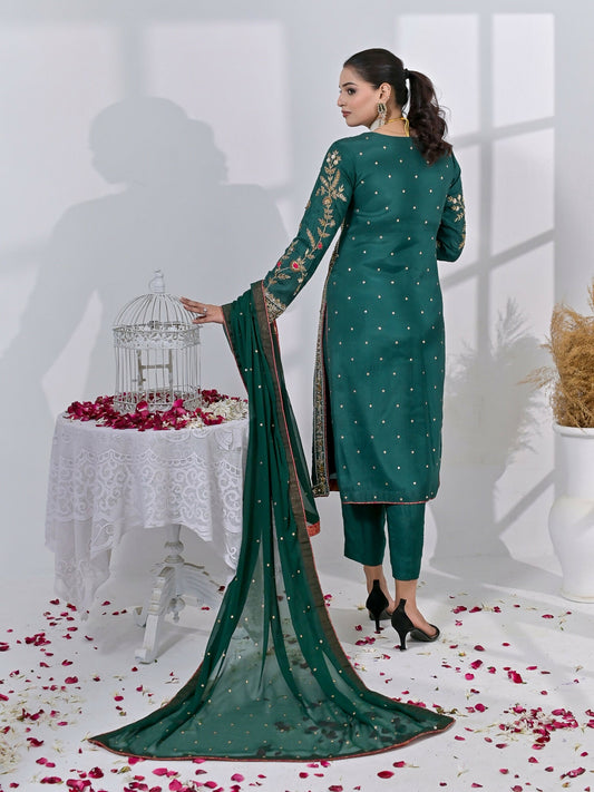 Ruby's Couture Chamak Dhamak Sheesha Silk Embellished Stitched 3-Piece Suit-Zaabya