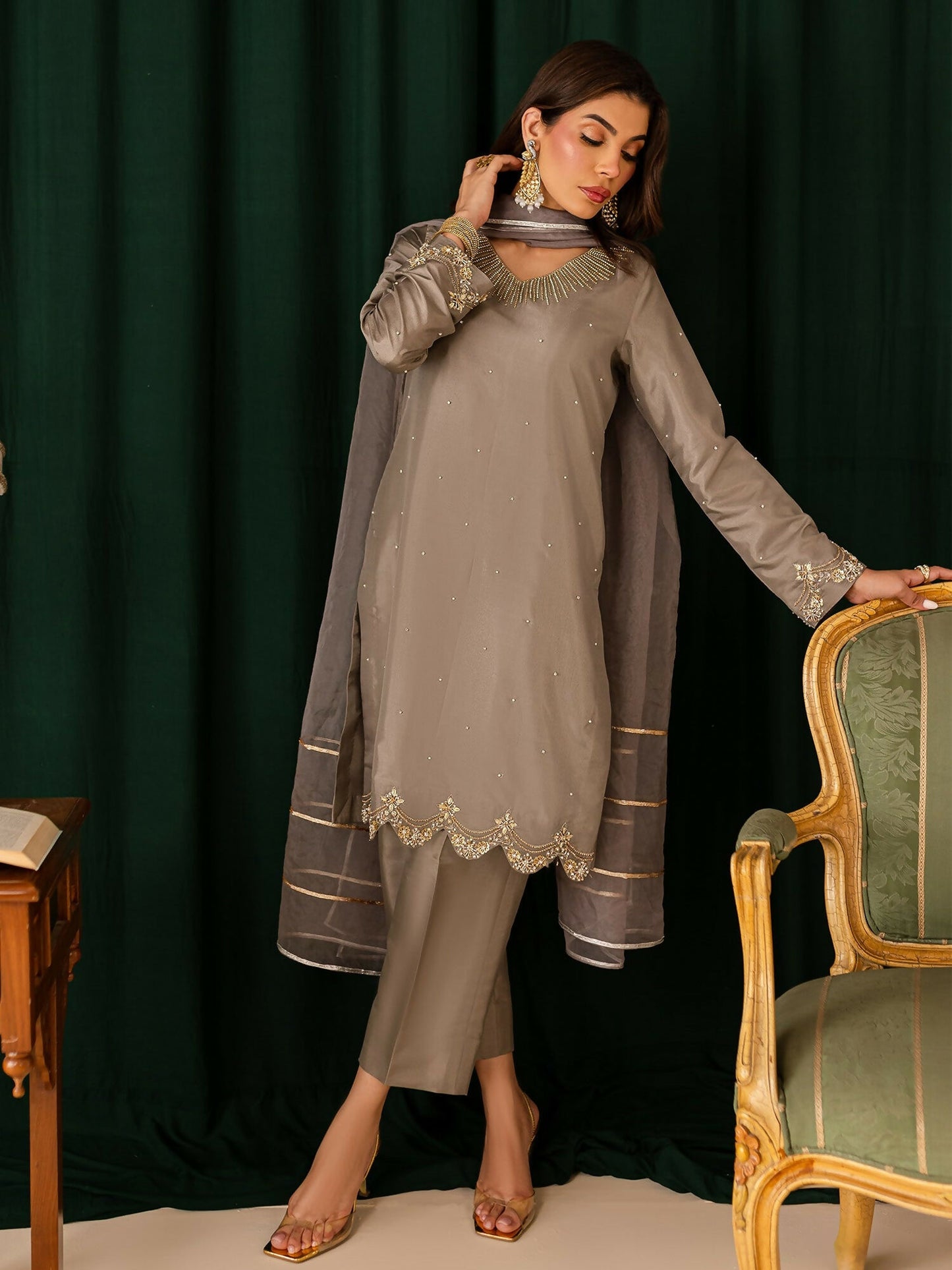 Allure By IH Raw Silk Embellished Stitched 3-Piece Suit-Sanaz