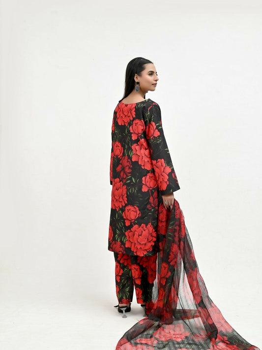 Imran Aftab Valentine's Day Raw Silk Printed Stitched 3-Piece Suit-IAVD 06