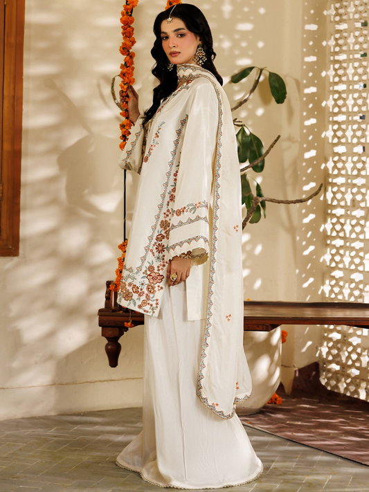 Panache Apparel Noore Eid Edit Sheesha Silk Embroidered Stitched Suit-Farasha