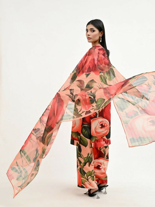 Imran Aftab Valentine's Day Raw Silk Printed Stitched 3-Piece Suit-IAVD 05