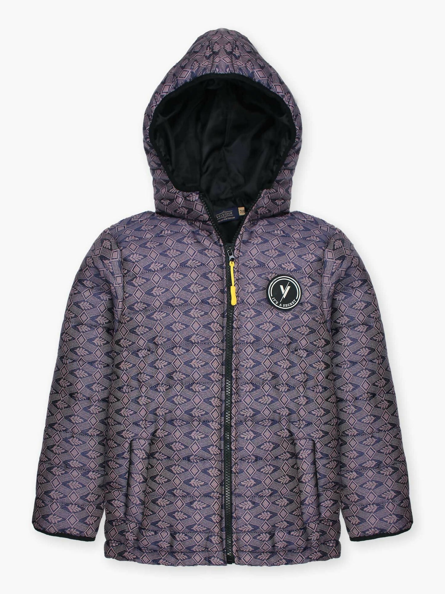 Purple Velvour Printed Puffer Jacket-VJ52-B