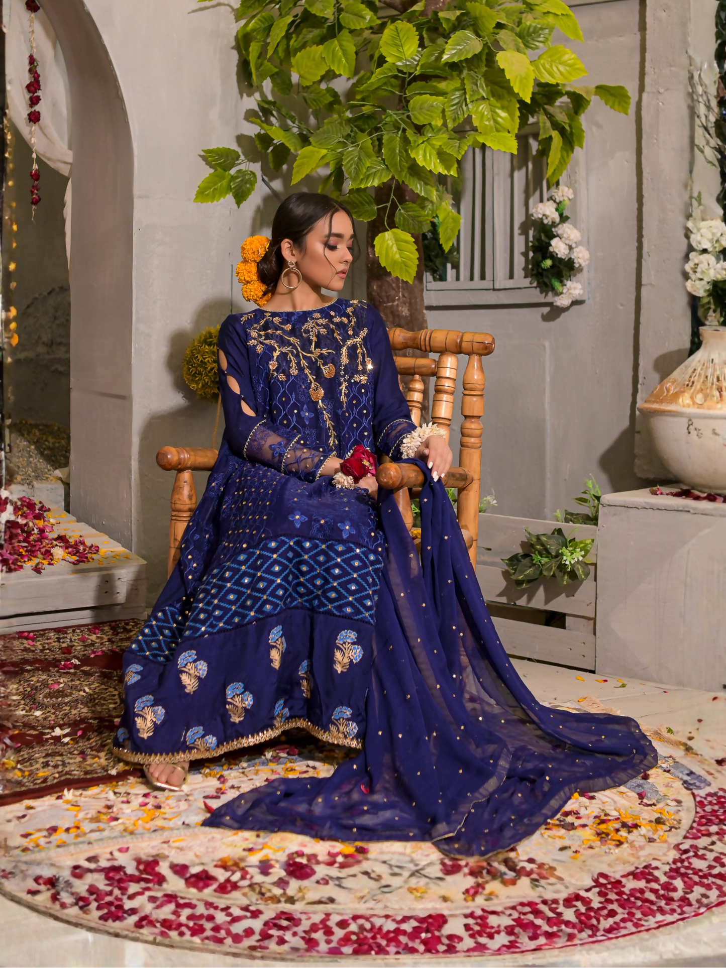 Ruby's Couture Poshak Organza Embellished Stitched 3-Piece Suit-Roshanara