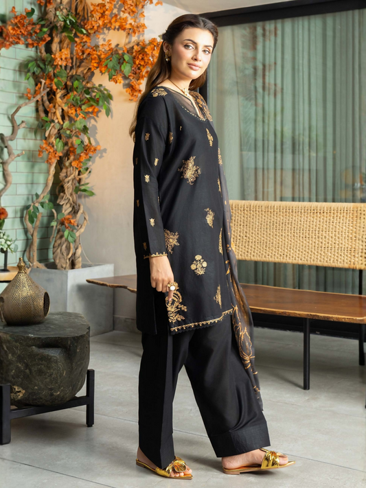 Panache Apparel Solid Story Cotton Lawn Embroidered Stitched Suit-Kairo
