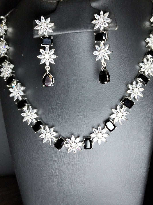 H&A Jewellery One Carat Silver Plated American Diamond Set